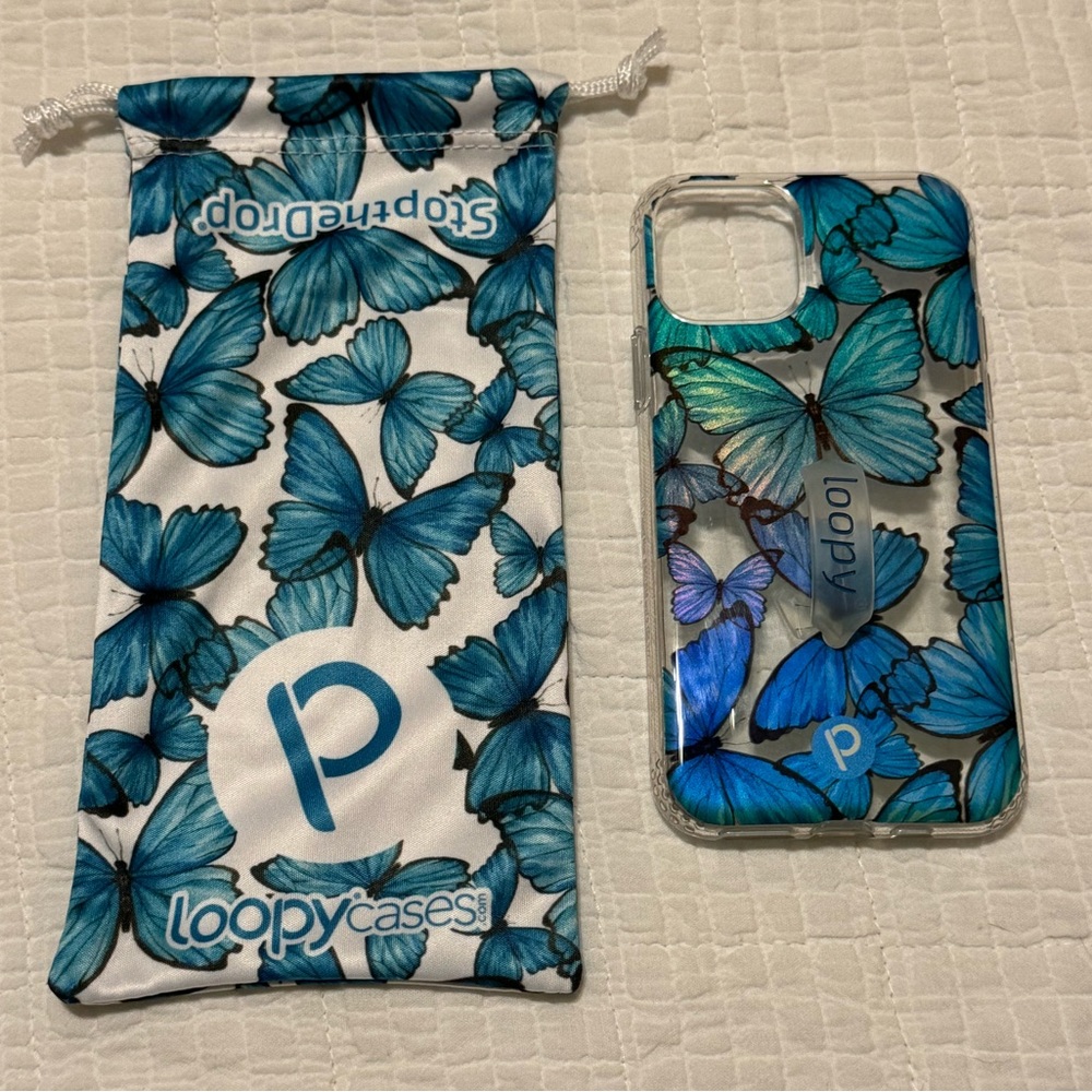 Iridescent Turquoise Butterflies Loopy iPhone 11 Pro Case